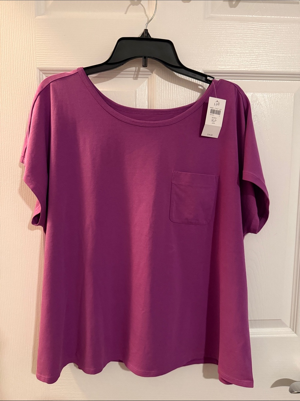 J. Jill NWT Like New One Pocket Short Sleeve Tee in Berry, Women’s XL Petite
